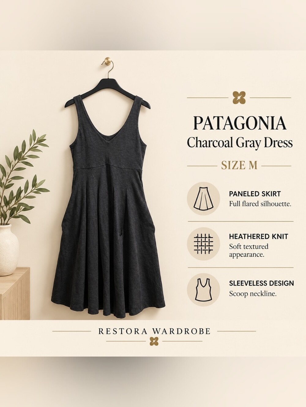 Patagonia Dress Charcoal Gray Sleeveless Fit & Flare Minimalist Size M